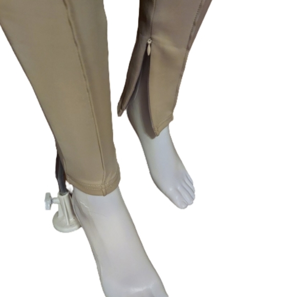 Maniere De Voir Tie Detail Neoprene Zip Ankle Pintucked Leggings In Beige - Picture 9 of 16
